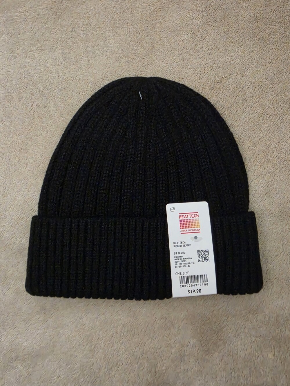 Uniqlo Unisex Adult Black Ribbed Knitted Beanie